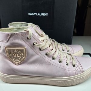 SAINT LAURENT Calfskin Bedford Emblem Hightop Sneakers
